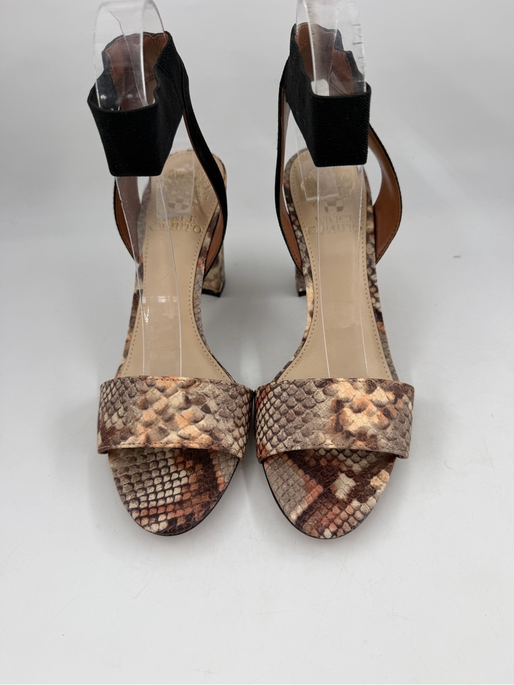 NEW! Vince Camuto Citriana Brown -SZ 7.5- Snakeskin Embossed Leather Heeled Pump - Picture 3 of 13